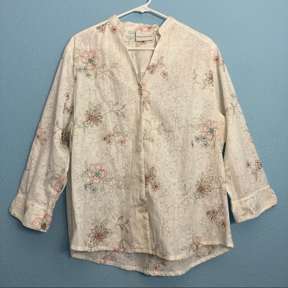 Alfred Dunner Embroidered Blouse - White - Size 16 - Polyester/Cotton - Picture 1 of 8